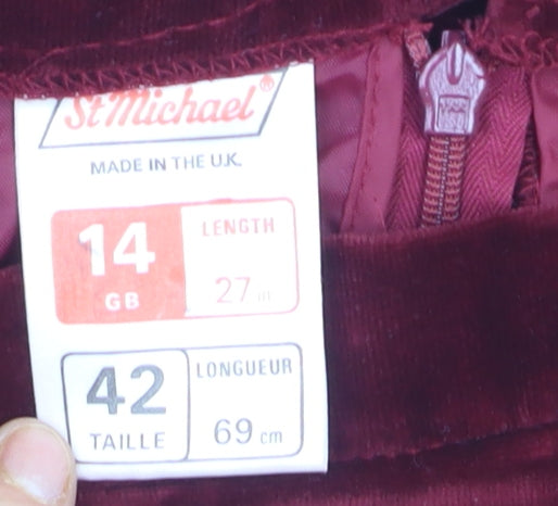 Marks and Spencer Womens Red Velvet A-Line Skirt Size 14