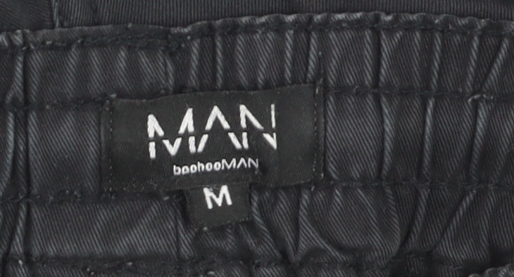 boohooMAN Mens Black Cargo Joggers Size M Elastic Waist Pockets Stylish Casual