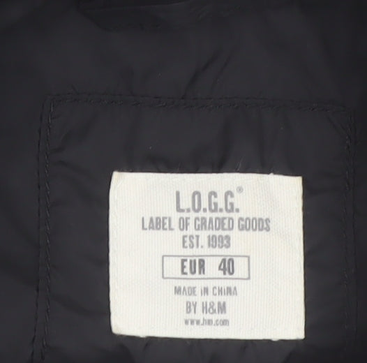 H&M L.O.G.G. Women's Black Bomber Jacket Size 12 Full Zip Casual