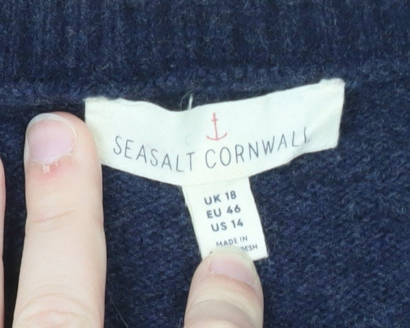 Seasalt Cornwall Women's Blue Wool Crew Neck Jumper UK 18