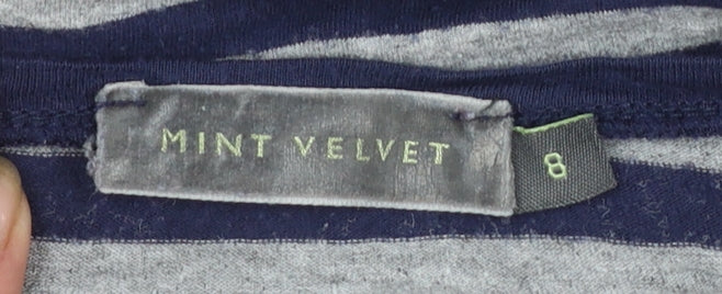 Mint Velvet Women’s Blue Grey Striped Long Sleeve Stretch Jersey Top Size 8