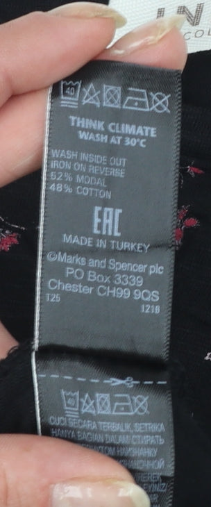 Marks and Spencer Women's Black Floral Modal Cotton T-Shirt Size 20