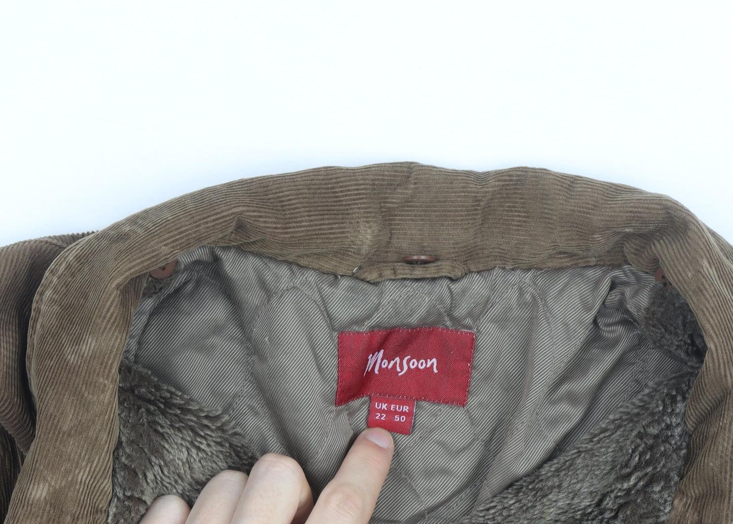 Monsoon Women Brown Corduroy Jacket Size 22 Lined Casual Coat