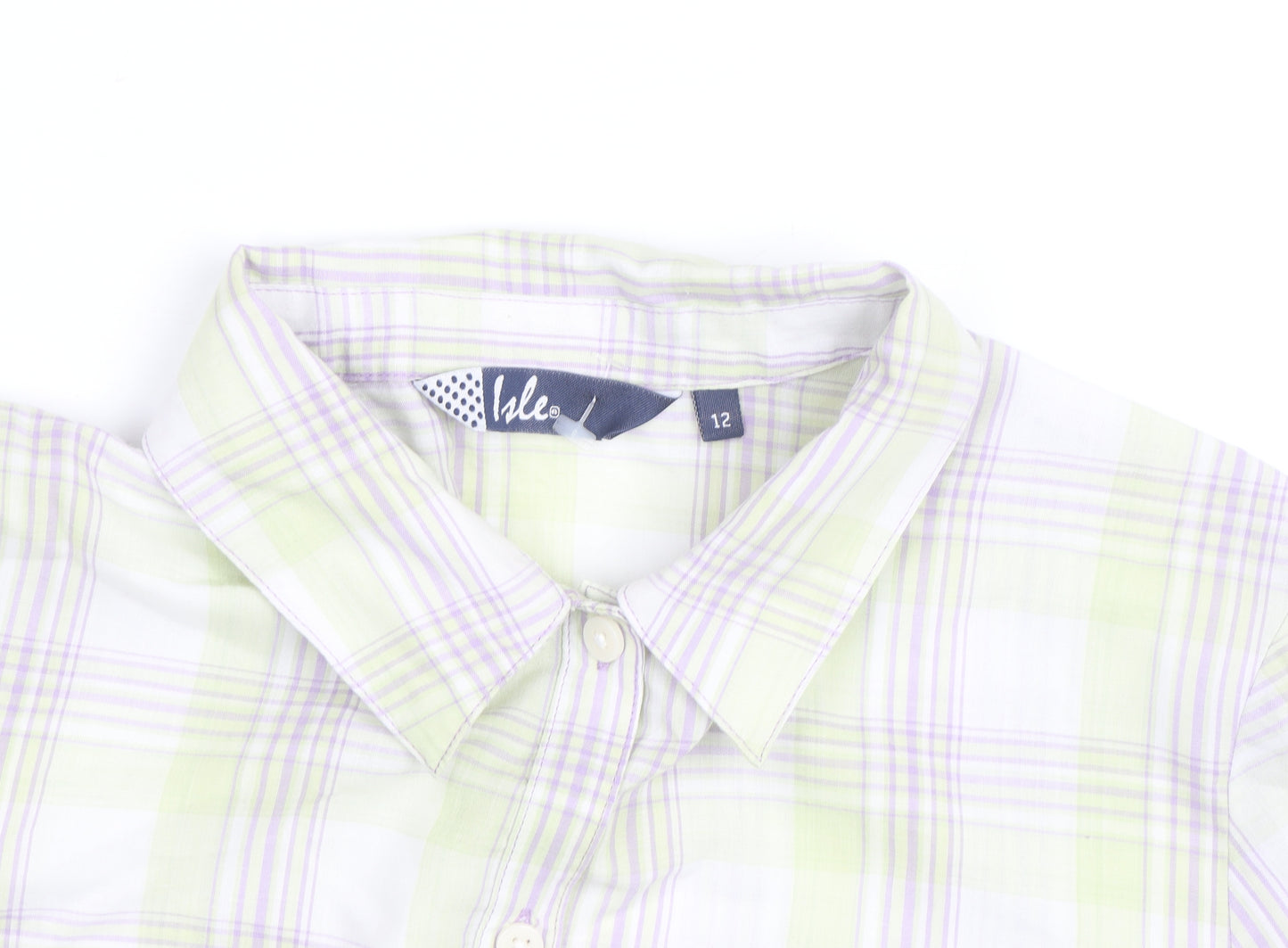 Isle Womens Multicoloured Check Cotton Short Sleeve Button-Up Shirt Size 12