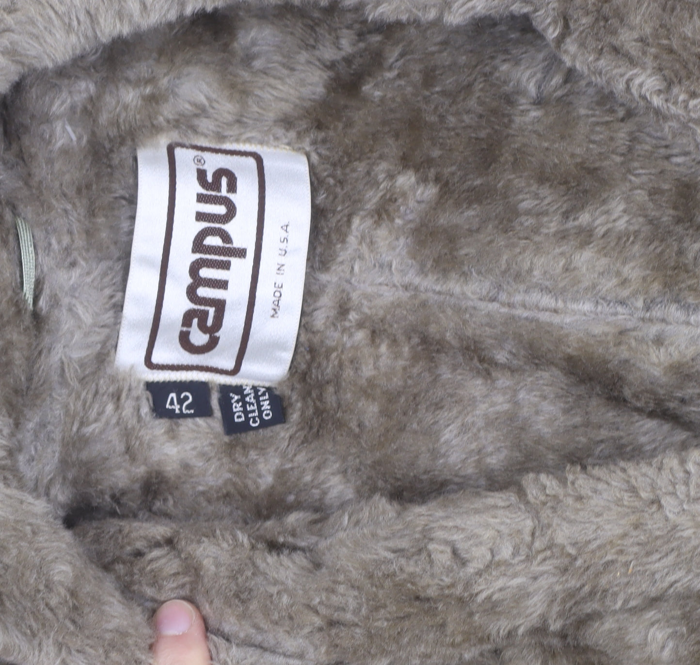 Campus Men Beige Faux Fur Collar Long Overcoat Size 42 Vintage