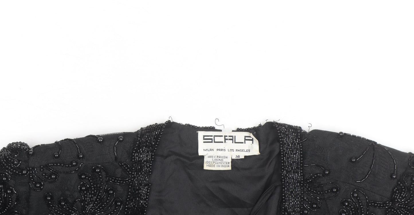 Scala Women’s Black Beaded Cropped Evening Blouse Size M
