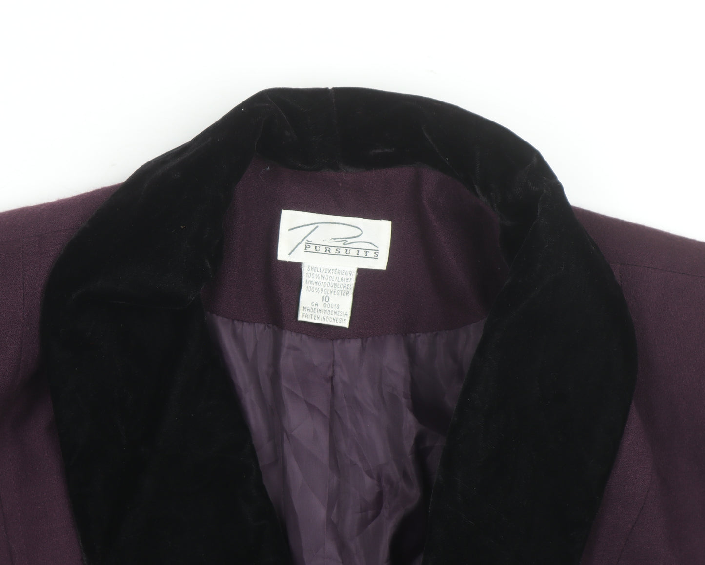 Pursuits Womens Purple Velvet Collar Blazer Jacket Size 12