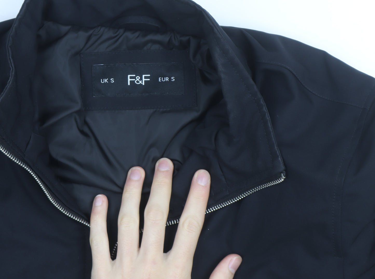 F&F Men's Black Bomber Jacket Size S Full Zip Polyester