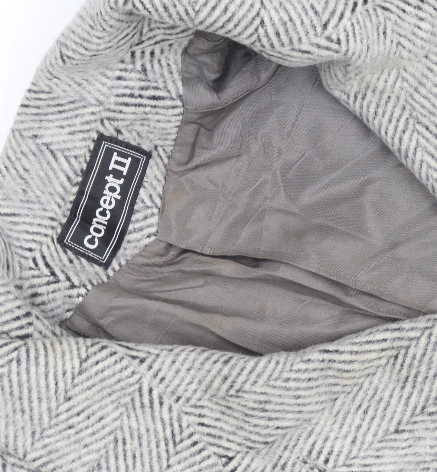 Concept II Women's Grey Wool Herringbone Long Overcoat Size 8