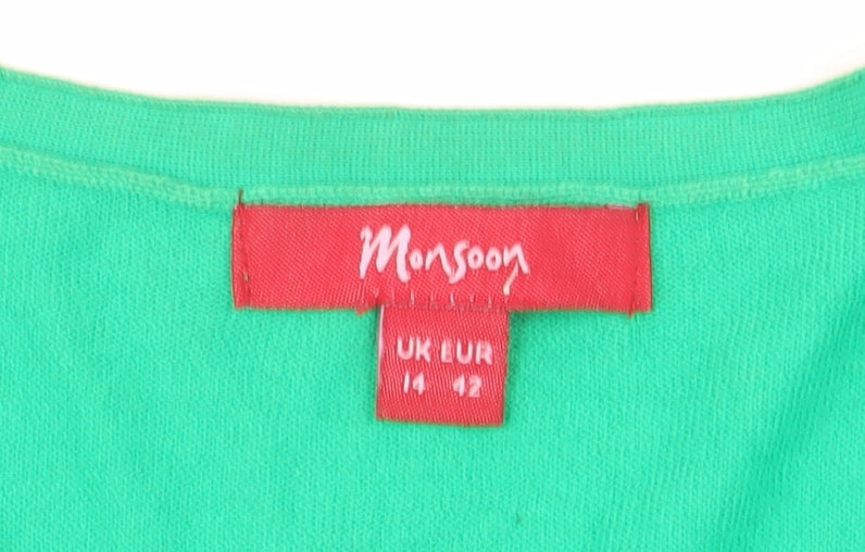 Monsoon Women’s Green Cotton Short Sleeve V-Neck Cardigan Size 14
