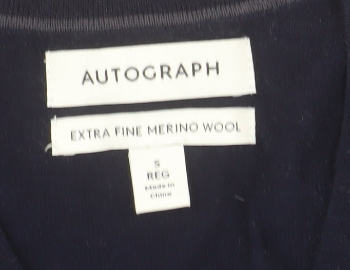 Marks and Spencer Autograph Mens Blue Merino Wool V-Neck Jumper S