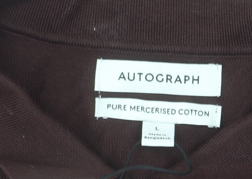 Marks and Spencer Men Brown L 1/2 Zip Cotton Jumper
