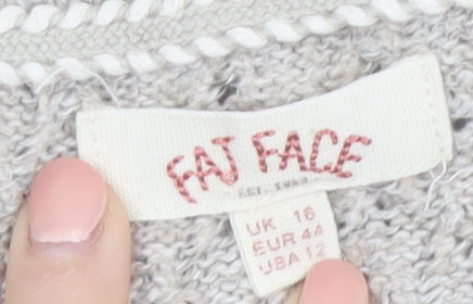 Fat Face Women’s Beige Knit Crew Neck Jumper UK 16 Cotton Blend