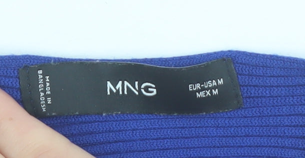 MNG Women's Blue Cropped Ribbed Knit Tank Top Size M
