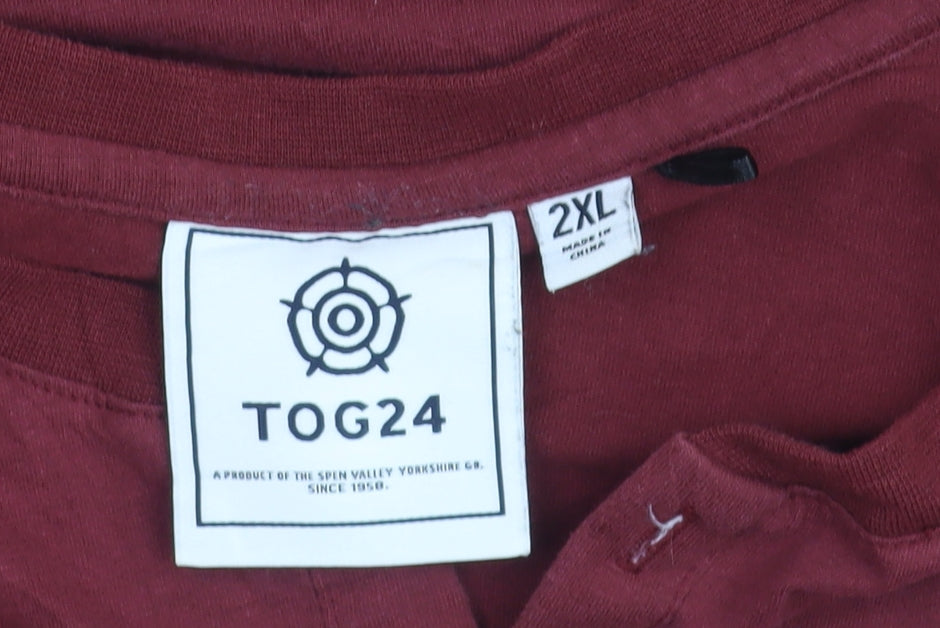TOG24 Men's Red 2XL Long Sleeve Henley Cotton Blend Top