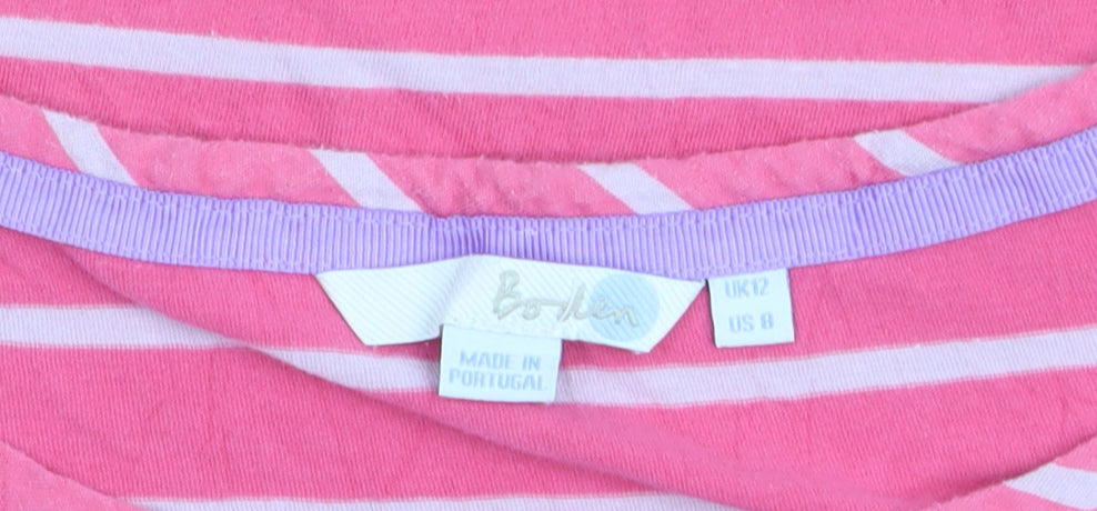 Boden Womens Pink White Stripe 3/4 Sleeve Cotton Tunic UK 12