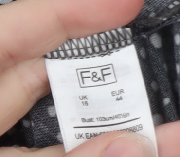 F&F Womens Black Polka Dot Short Sleeve T-Shirt UK 16