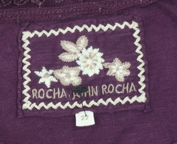Rocha John Rocha Women's Purple Cotton Long Sleeve T-Shirt Size 22