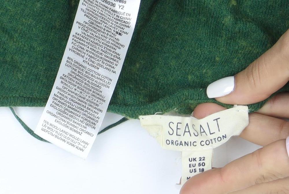 Seasalt Women Green Wool Cotton Jersey A-Line Dress Size 22
