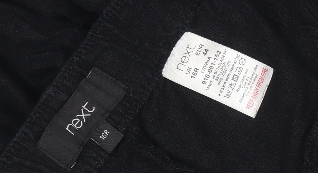 Next Women Black Linen Blend Casual Trousers Size 16 Regular