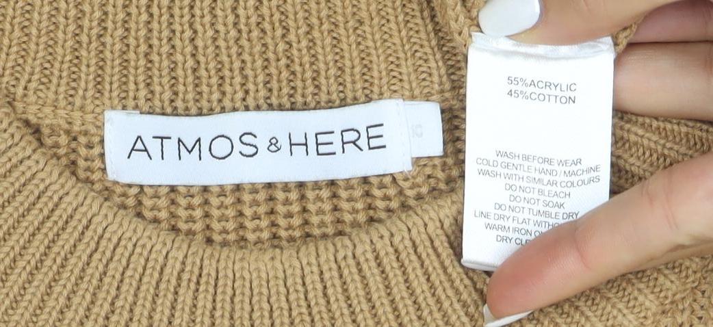 Atmos & Here Womens Beige Knit Crew Neck Jumper Size M