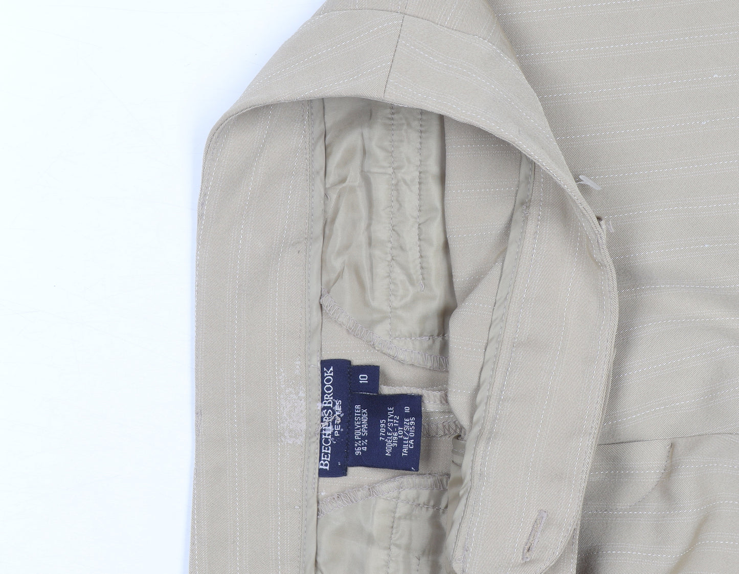 Beechbrook Women's Beige Pinstripe Trousers Size 10 Straight Leg