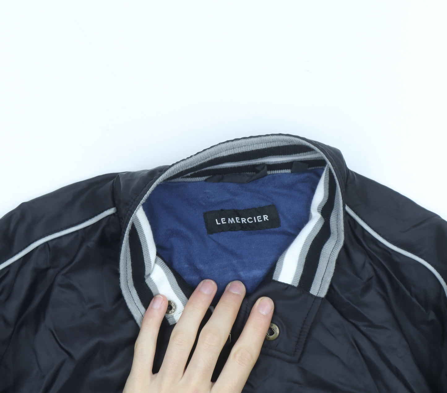 LE MERCIER Mens Black L Bomber Jacket Polyester Zip Casual