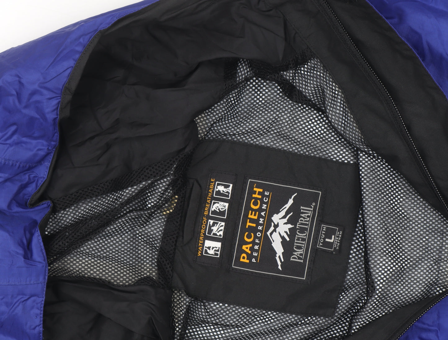 Pacific Trail Boys Blue Waterproof Hooded Rain Coat Jacket Size L
