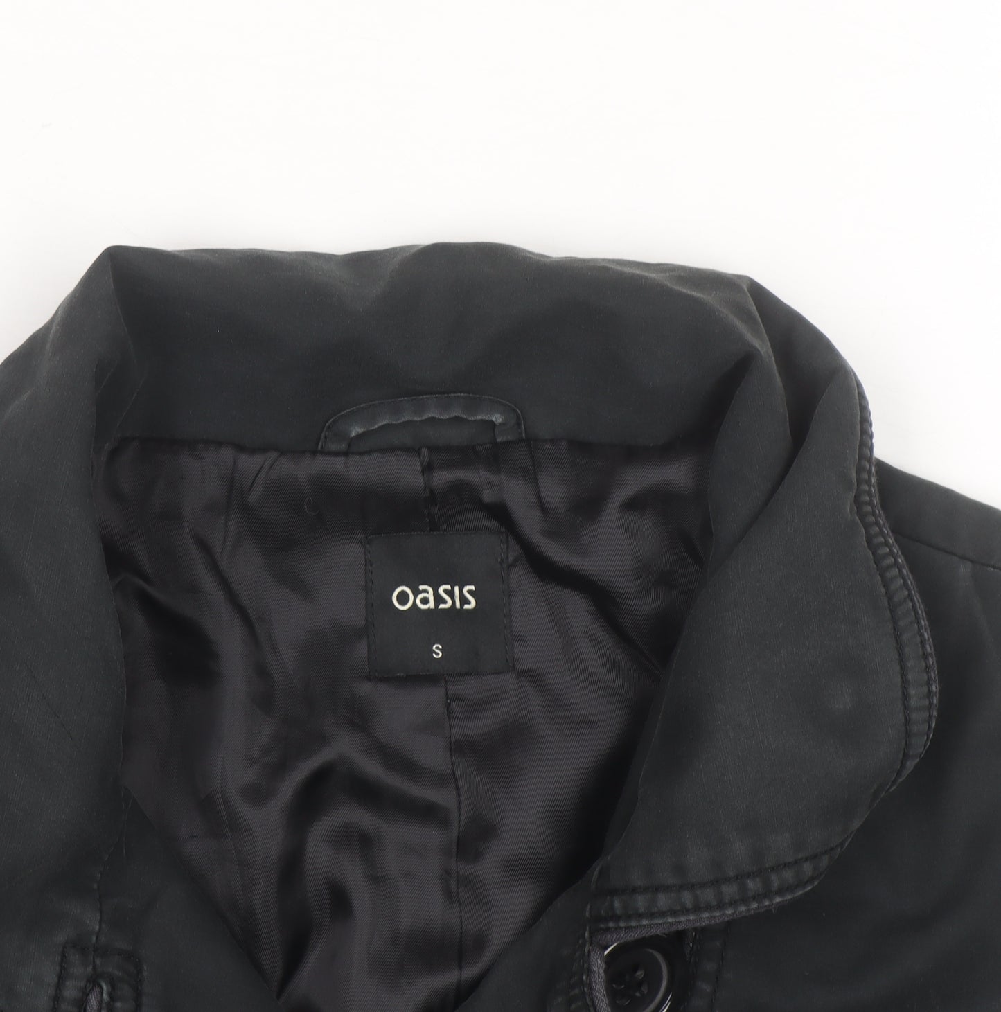 Oasis Women's Black Trench Coat Size S Belted Mid-Length Classic