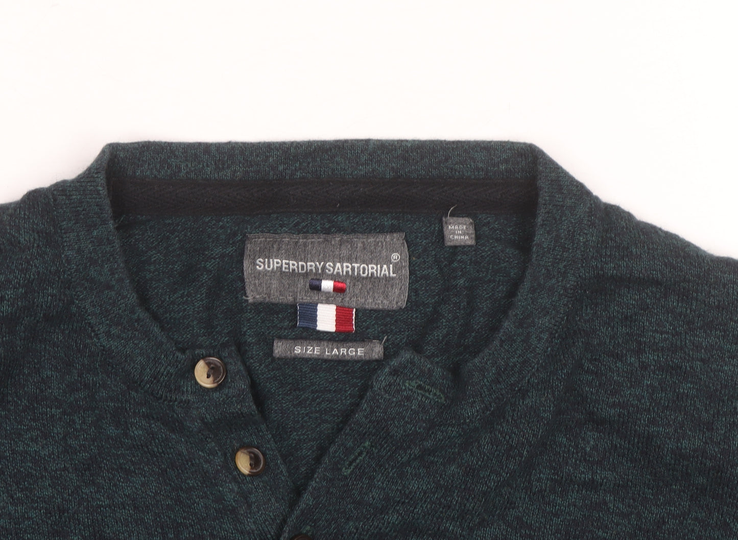 Superdry Mens Green Henley Knit Jumper Size L Long Sleeve Casual