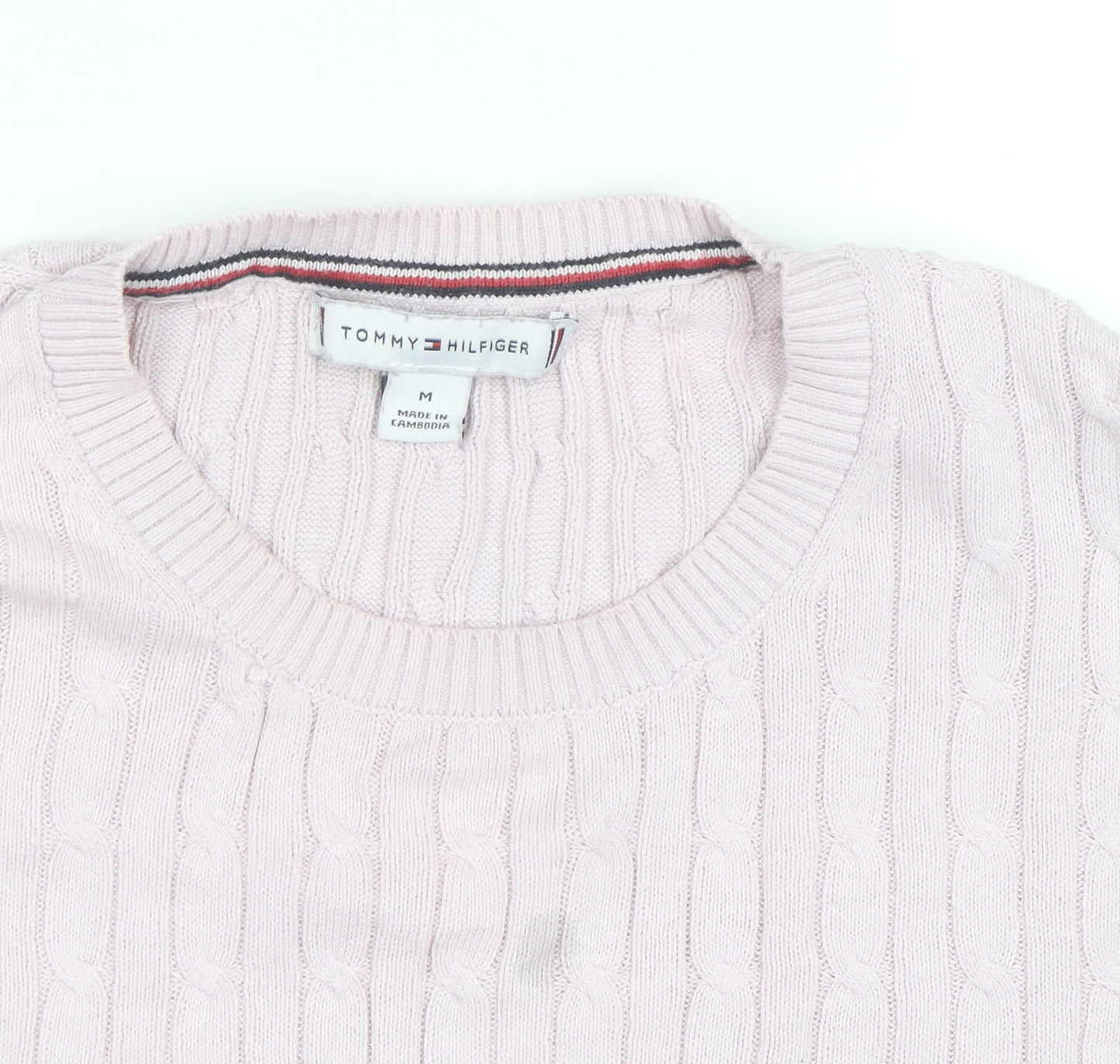 Tommy Hilfiger Men's Pink Cable Knit Cotton Short Sleeve Jumper M