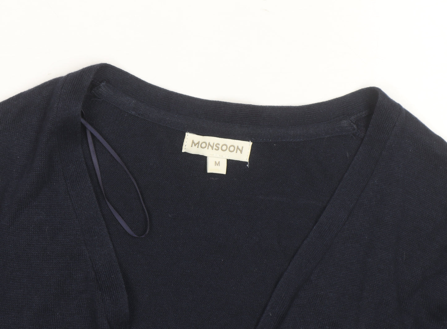 Monsoon Women’s Blue V-Neck 3/4 Sleeve Cotton Knit Cardigan M