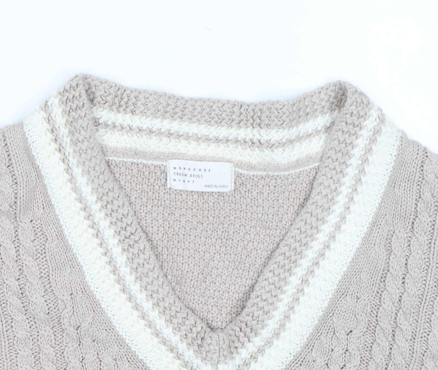 Mongcode Women Beige Cable-Knit V-Neck Sleeveless Jumper Vest M