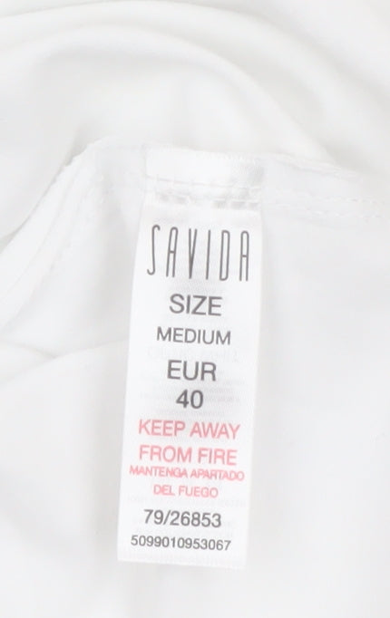 Savida Women White V-Neck Puff Sleeve Button Blouse Size 12