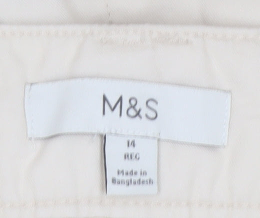 Marks and Spencer Women Beige Cotton Chino Trousers Size 14 Regular