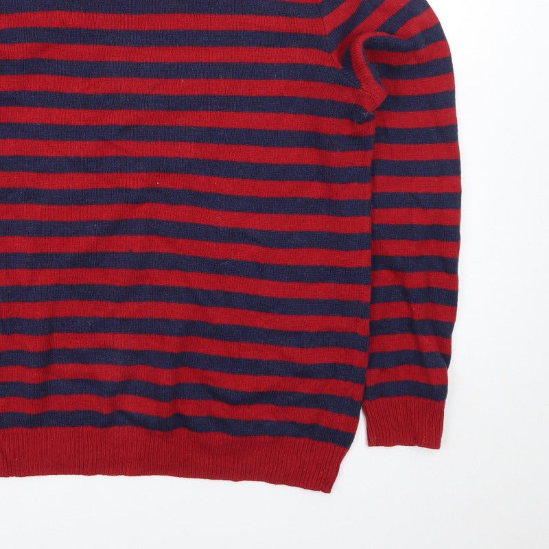 Rochas Men's Red Striped Crew Neck Knit Jumper Size S