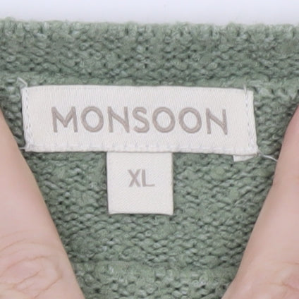 Monsoon Women's Green Floral Embroidered Wool Blend Jumper XL
