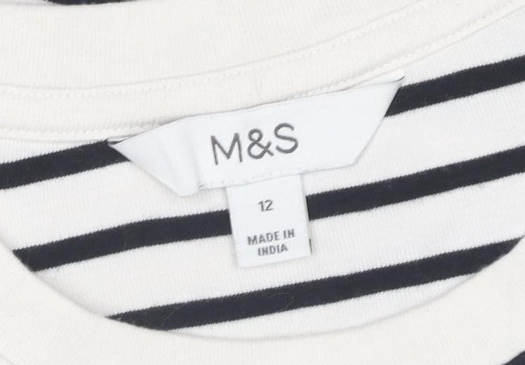Marks and Spencer Women's Black & White Striped Cotton T-Shirt Size 12