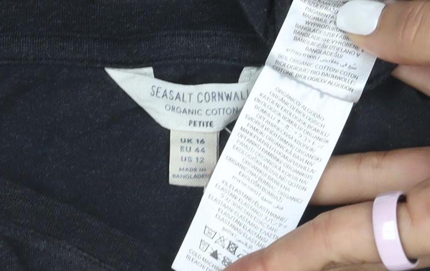 Seasalt Cornwall Women’s Black Petite Long Sleeve Cotton T-Shirt UK 12