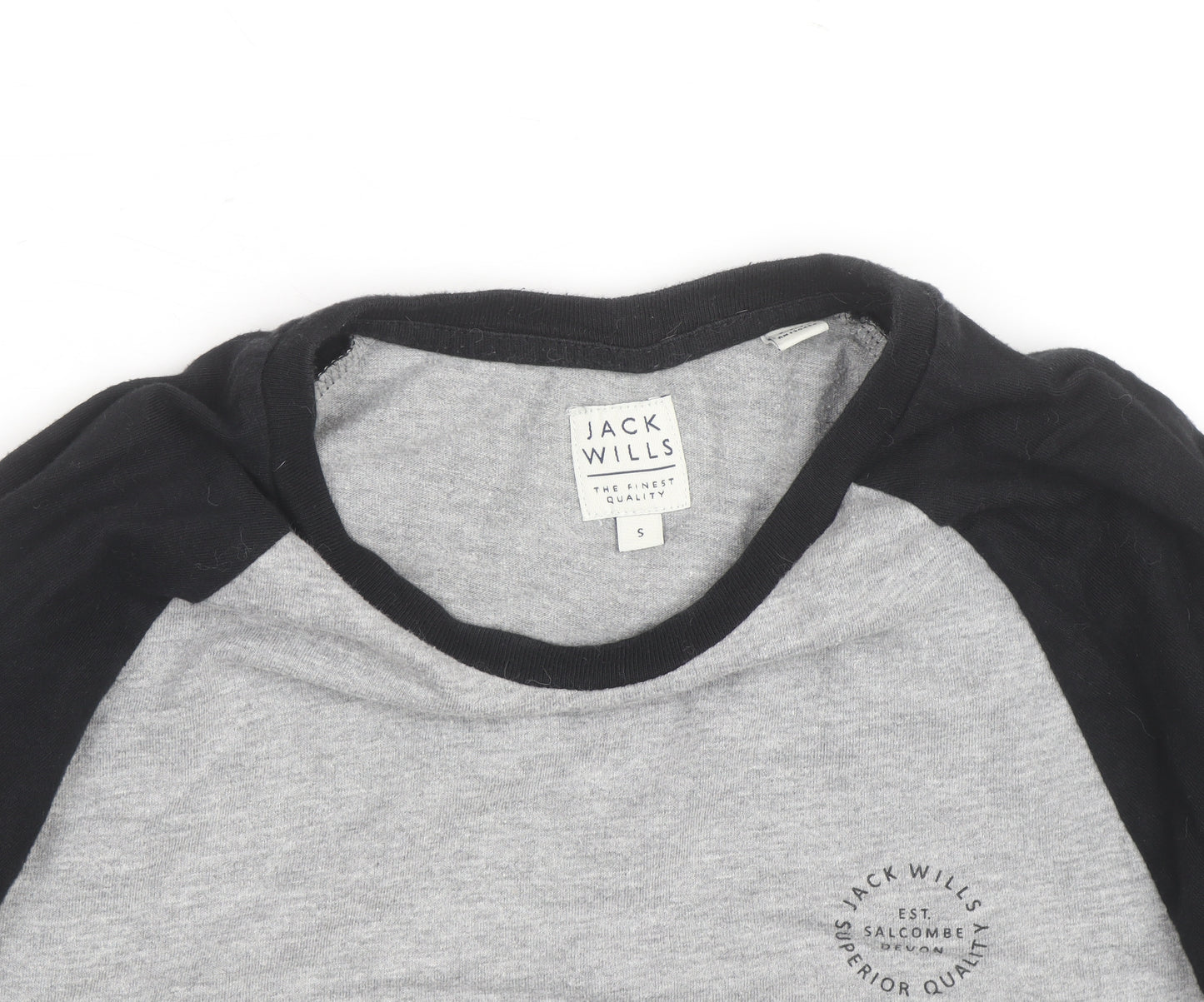 Jack Wills Men's Grey Colourblock Long Sleeve Cotton Top Size S