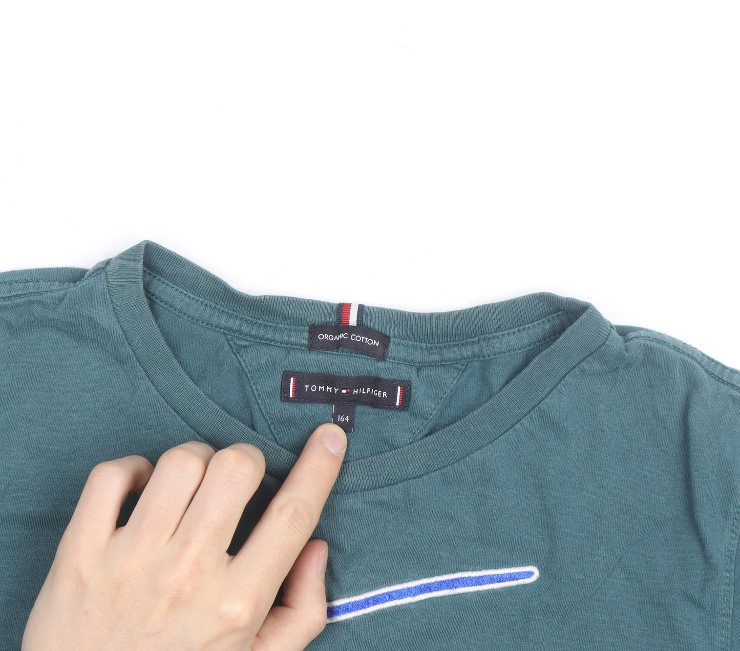 Tommy Hilfiger Teens Green Cotton Logo T-Shirt Size 14