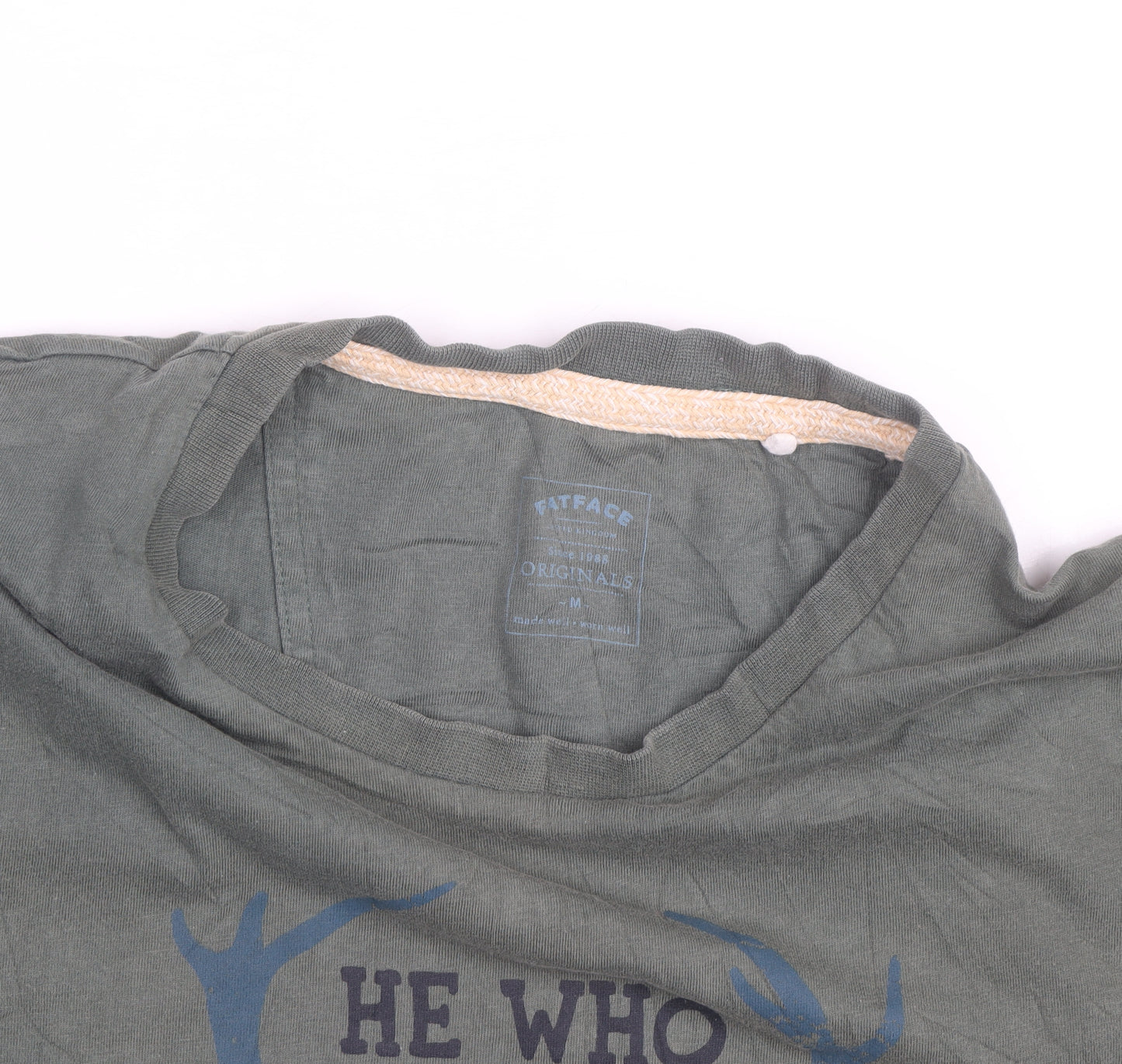 Fat Face Men’s Green Graphic Deer Print Cotton T-Shirt Size M