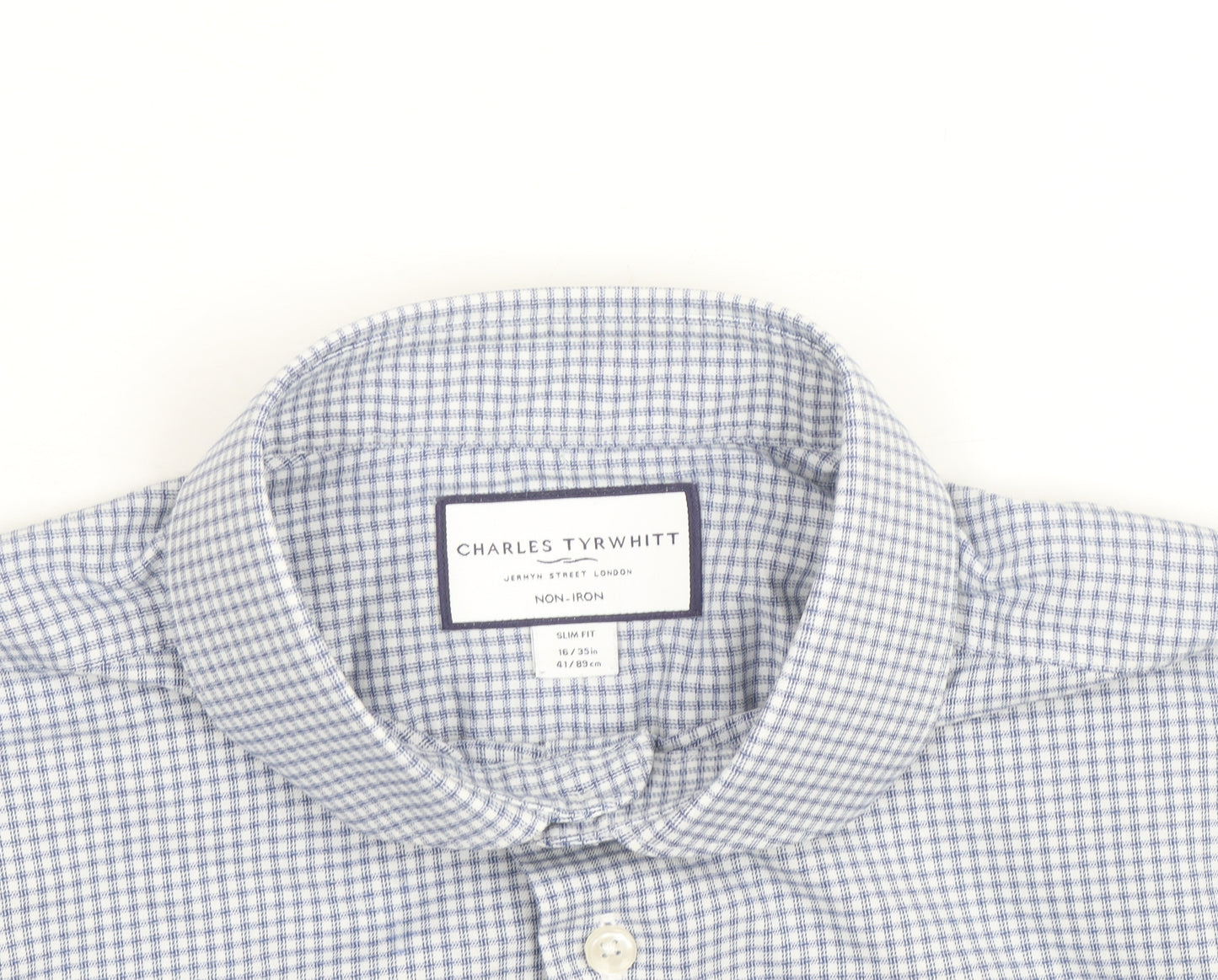 Charles Tyrwhitt Men's Blue Check Slim Fit Non-Iron Dress Shirt 16/41