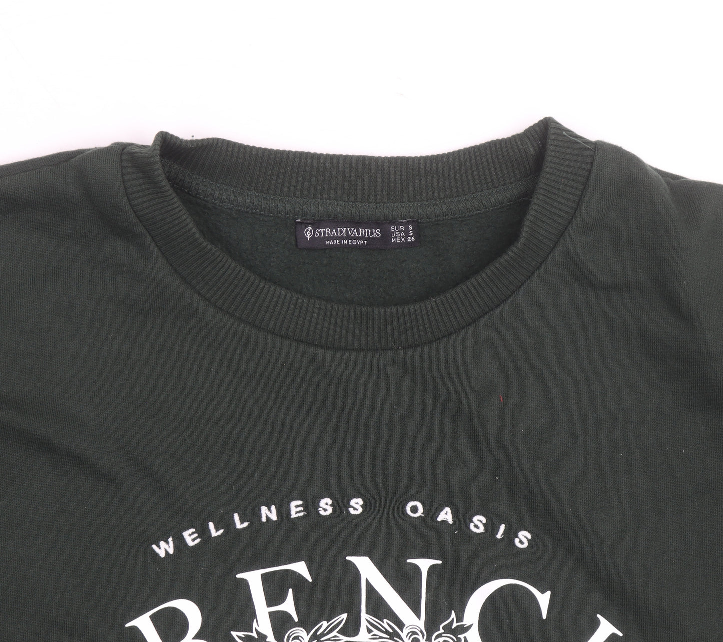 Stradivarius Unisex Dark Green French Riviera Graphic Sweatshirt Size S