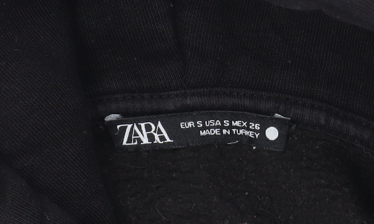 Zara Mens Black Pullover Hoodie Size S Regular Fit Fleece