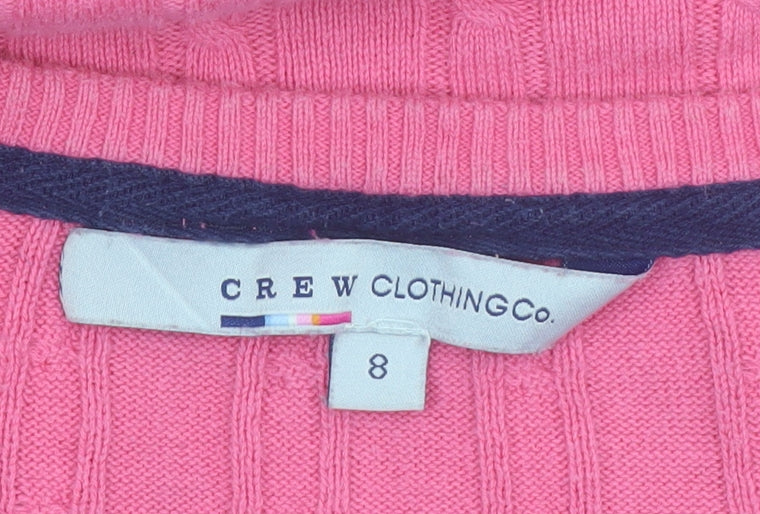 Crew Clothing Co Women Pink Cable-Knit V-Neck Jumper Size 8 Cotton