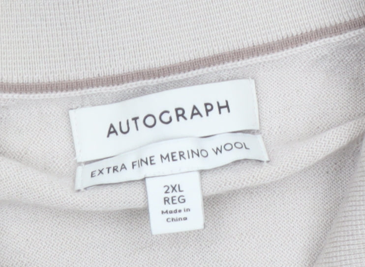 Marks and Spencer Autograph Mens Beige 2XL Wool Collared Pullover Jumper