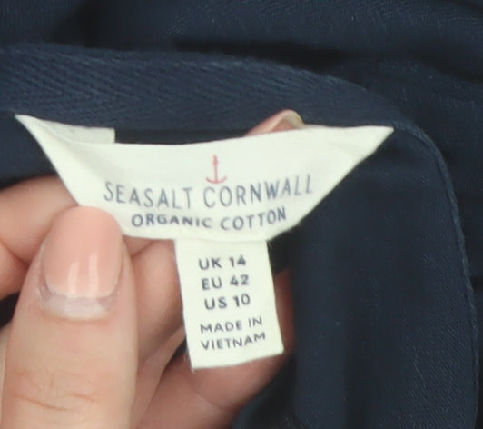 Seasalt Cornwall Women's Navy Organic Cotton 3/4 Sleeve Tunic UK 14