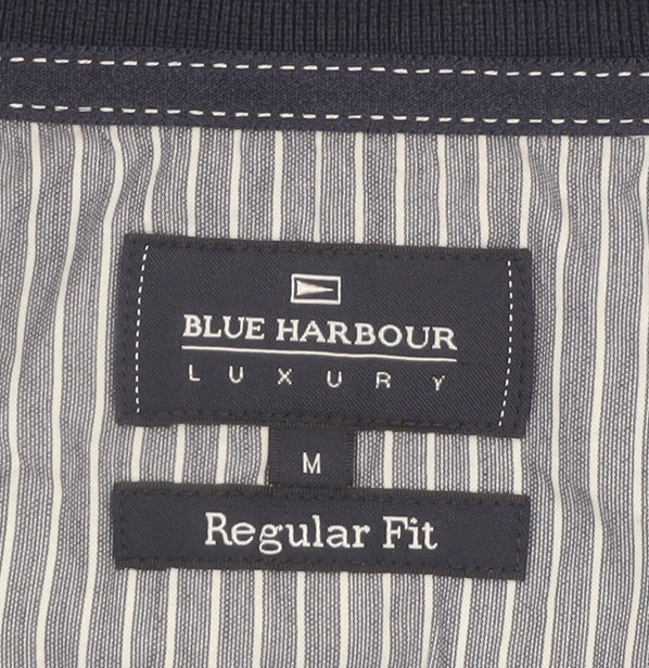 Marks and Spencer Blue Harbour Men's Blue Striped Regular Fit Polo Shirt M