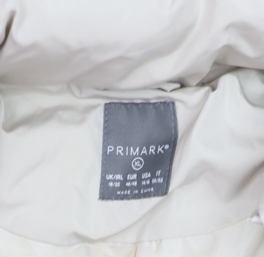 Primark Women's Beige XL Puffer Jacket Full Zip Winter Coat